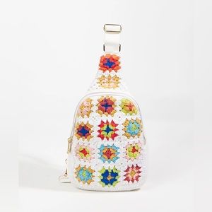 NWT Altar’d State Sumner Crochet Granny Square Sling Bag, Mini Backpack